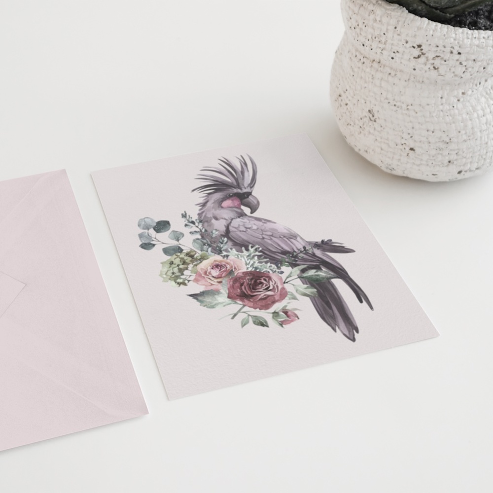 Floral Black Cockatoo Watercolor Illustration Wall Art Print Poster Unframed - Picture 6 of 10